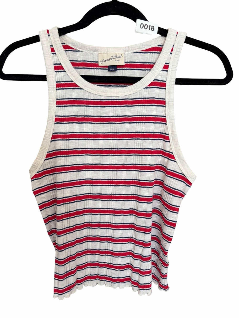 Y2K 90’s Striped Tank Top in White with Red & Blue Stripes
